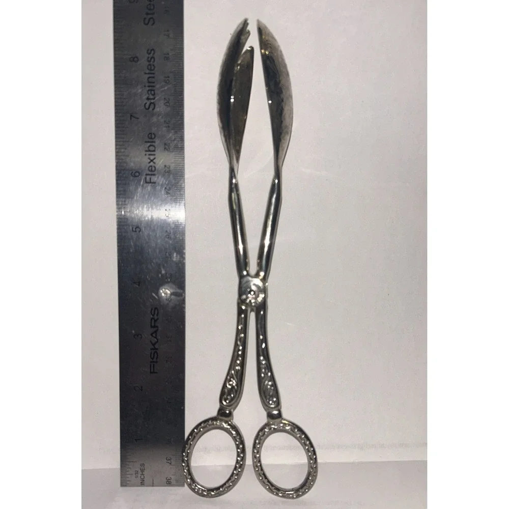 EP ZINC Ornate Vintage Silver Plated Scissor Style Pastry Salad Tongs Italy 8.5